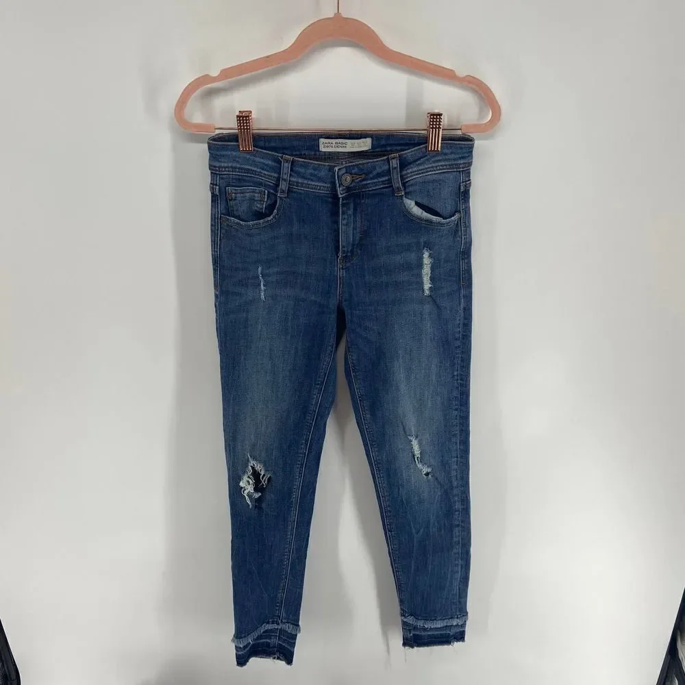 Zara distressed High Rise released hem skinny jean womens 2